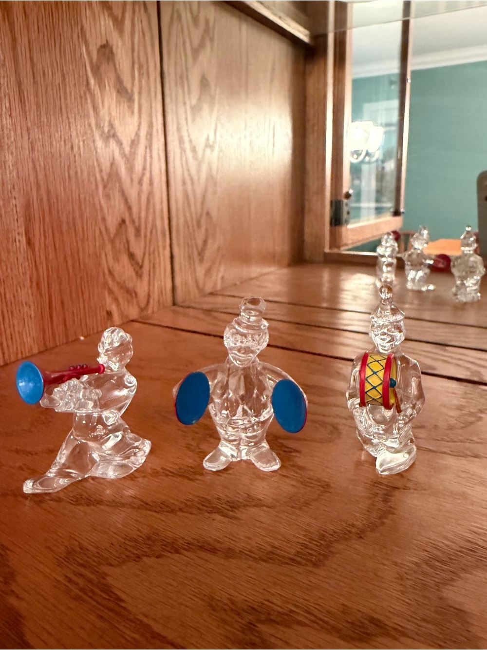Waterford Crystal Clear Clown Figurines with Blue and Red Accents - Set of 3